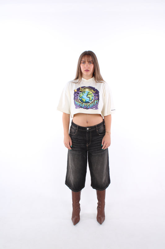 O MUNDO CROPPED IVORY TEE